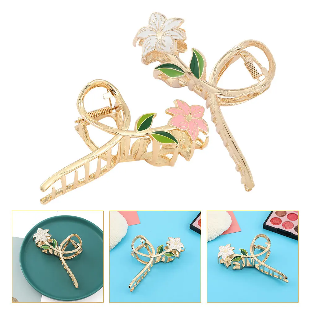

2Pcs Lily Flower Metal Claw Clips Alloy Hair Clips for Women Chic Decorative Flower Hair Accessories for Work Party Daily