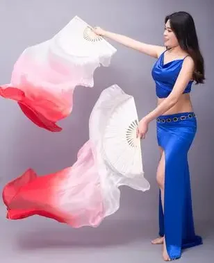 Hot Sell Cheap Kids Women Belly Dancing Fan Veils 1 Pair Gradient Color Dancer Practice Long Fan Props 120cm/150cm/180cm