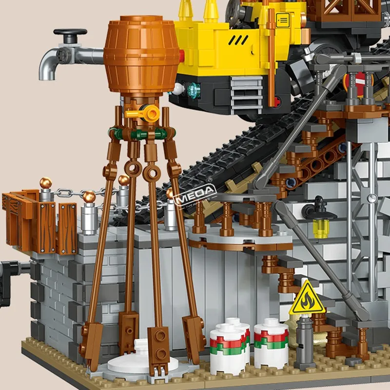 

DIY Assembly MOC Building Block Train Station Street Scene Bricks Toy with Lights Simulation Train Station Home Decoration Toys