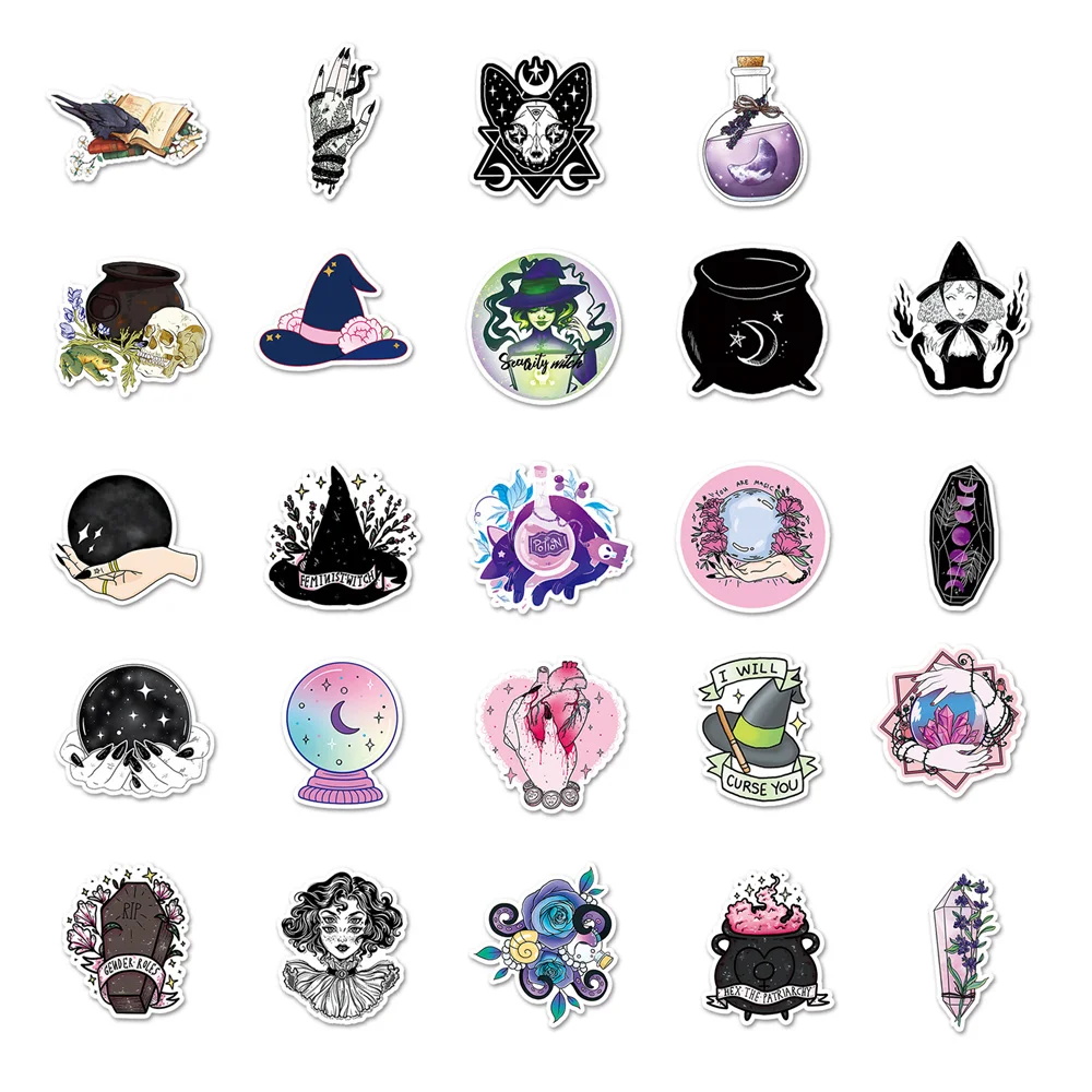 10/30/50PCS Witch Graffiti Personality Trend Guitar Decorative Sticker Water Cup Refrigerator Computer Suitcase StickerWholesale