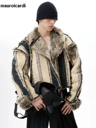 Mauroicardi Autumn Winter Oversized Cool Thick Warm Reversible Fluffy Jacket Faux Fur Coat Men Luxury Runway European Fashion