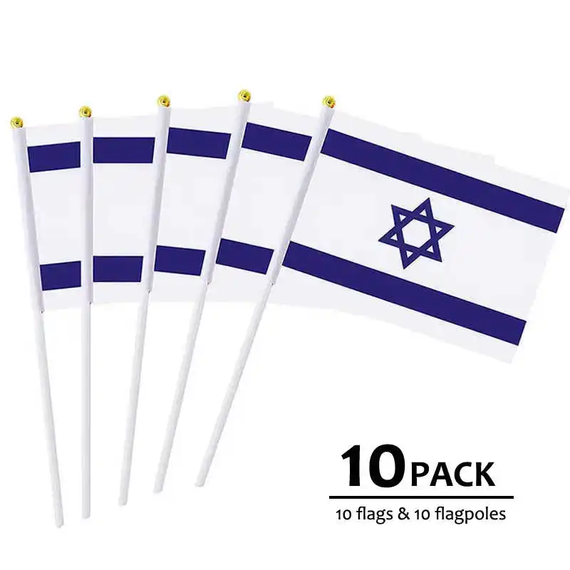 

10 Pack Hand Held Israel Flag Small 14x21cm Mini Stick Israeli Flags With Flagpoles For Decoration Celebration Parade Sports