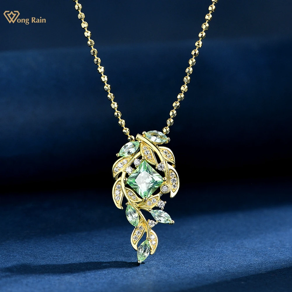 

Wong Rain Vintage Solid 925 Sterling Silver Princess Cut 6MM Sapphire High Carbon Diamond Gemstone Pendant Necklace Fine Jewelry