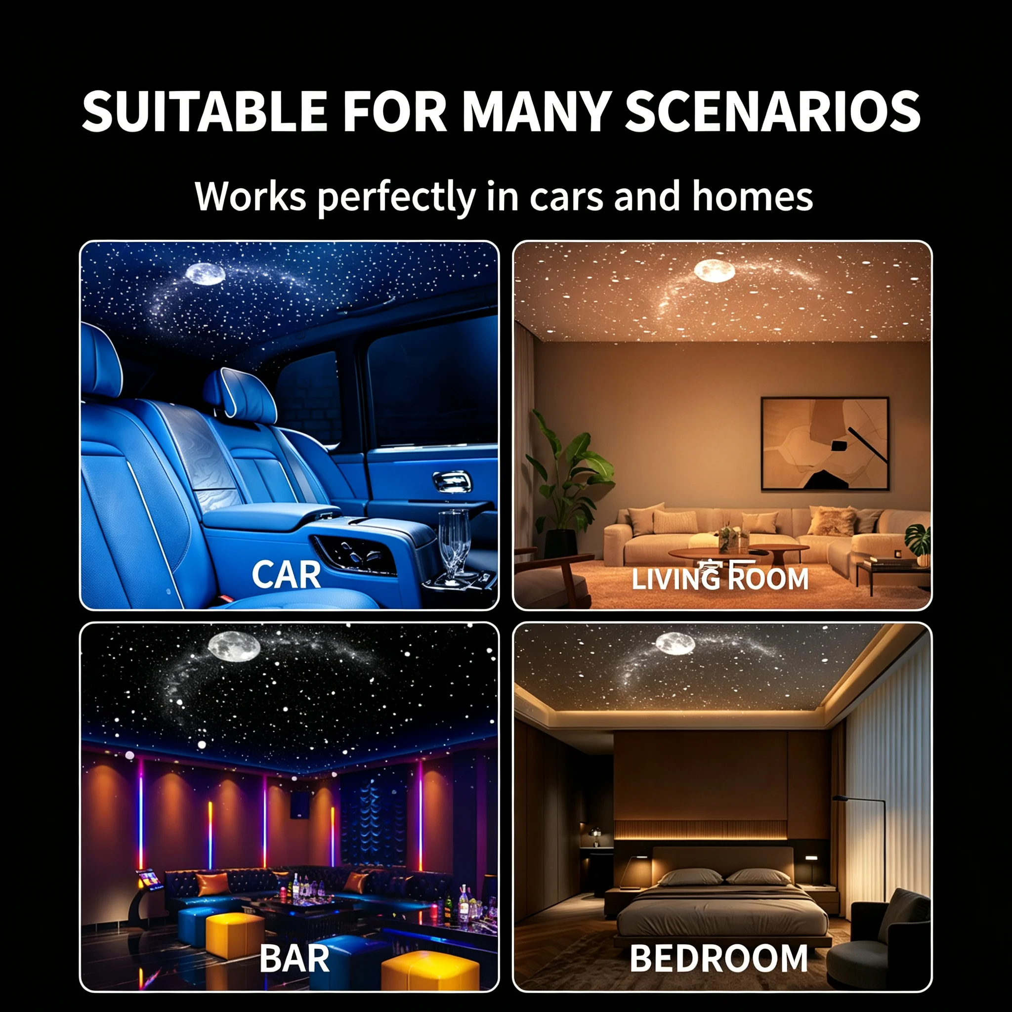 USB Star Galaxy Projector Nightlight Starry Sky Projection Lamp USB Plug Flexible Hose 360° Adjustable for Car Interior Bedroom