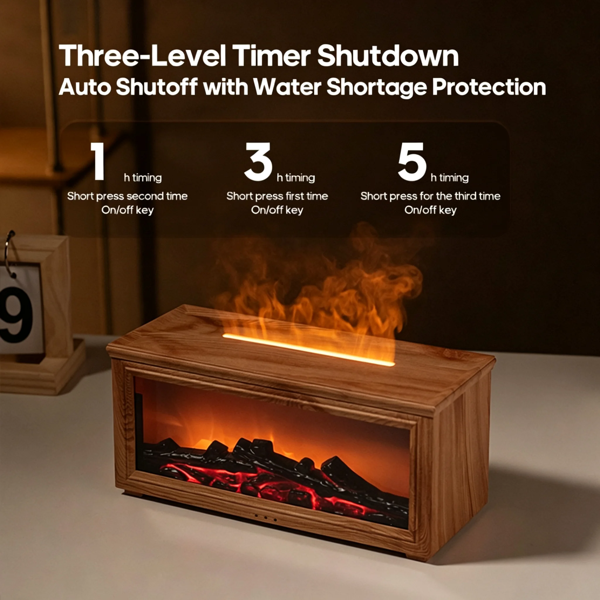 Simulated Fireplace Aroma Diffuser Remote Control 2‑in‑1 Essential Oil Diffuser Humidifier Waterless Auto‑Off Decor Flame Lamp