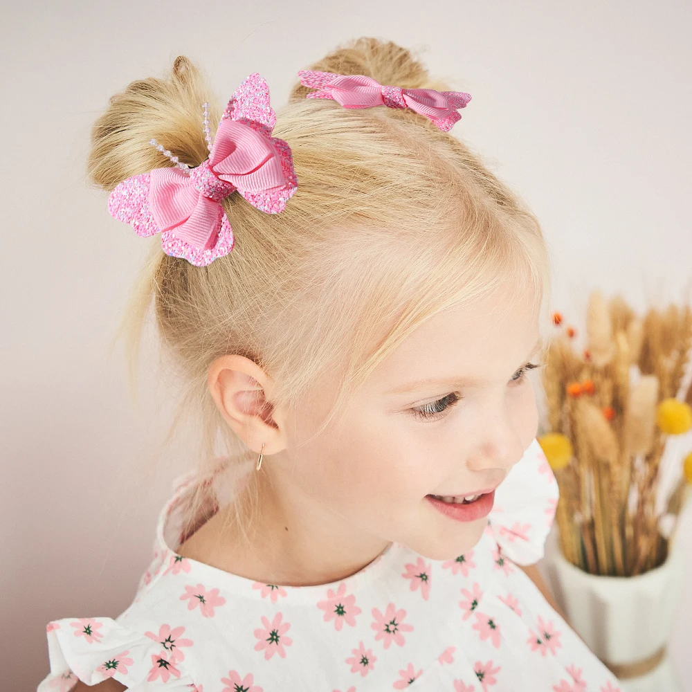 2 Buah Jepit Rambut Kupu-kupu Glitter untuk Anak Perempuan Jepit Rambut Payet Pelangi Mode Jepit Rambut Lucu Anak Hadiah Aksesori Rambut Anak