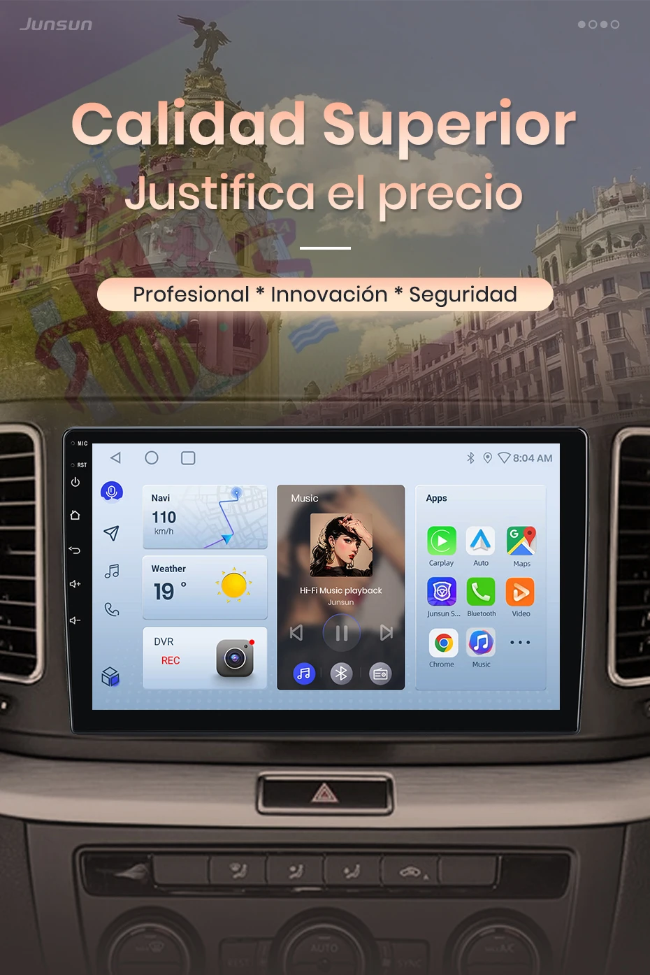 Junsun KI-Sprachradio für Volkswagen Sharan 2012-2018, kabelloses CarPlay, Android Auto, 2DIN Autoradio mit Bluetooth, DAB+, GPS, RDS – Detail 1