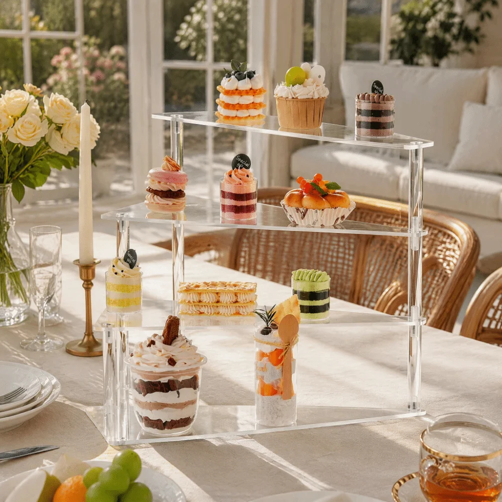 3/4 Tier Acrylic Display Stand Triangular Base Durable Acrylic Display Riser Transparency Multifunctional Cupcake Stand