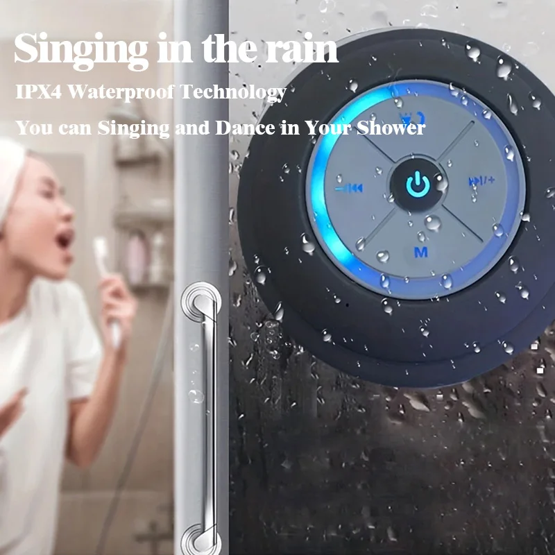 JBJW Portable Bluetooth Speaker Lasting Suction Cup Waterproof 3D Surround Stereo High Fidelity Wireless Subwoofer For Bathroom