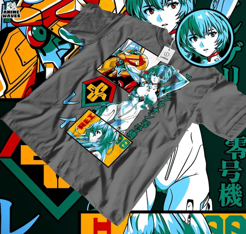 Anime Blue-Haired Mecha Pilot Unisex T-shirt - Japanese Manga Style, odzież z epoki 1990-tych, prezent Otaku, inspirowany Japonii, Heroi Sci-Fi