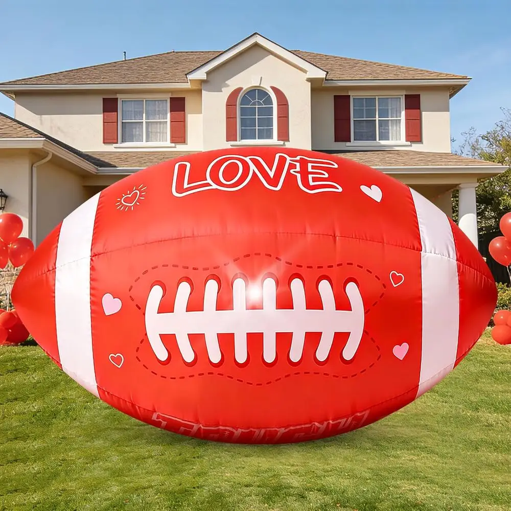 

5FT Valentines Day Red Football Iatable,Large Outdoor Blow Up Football Yard Decoration with Built-in LED Light for Football Love