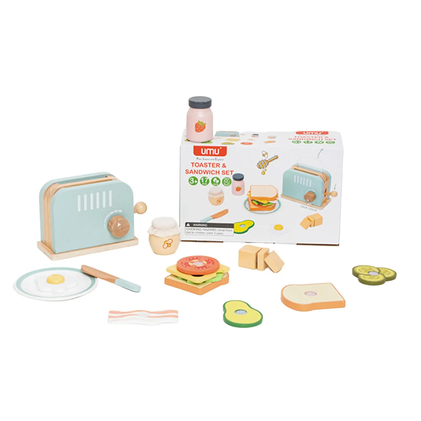 Wooden Kitchen Toys Bread Maker Toy Fun Role Play, Pretend Play, Food SetPlay Kitchen Accessories for Preschool Girls Boys