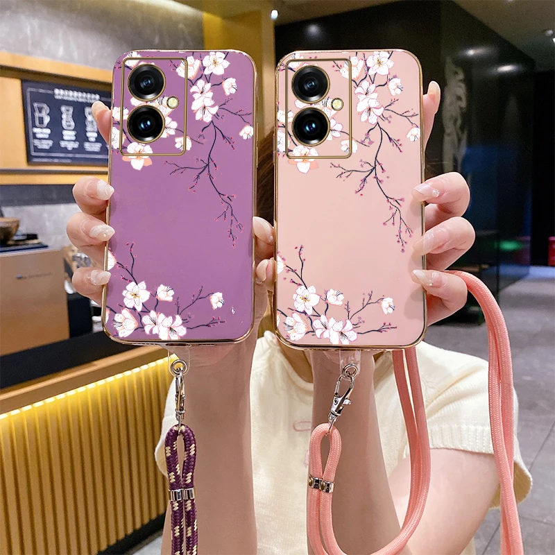 Y78Plus Plum Blossom Luxury Plating Phone Case For VIVO Y85 Y200i Y91 Y35Plus Y93 X100 Y78 Y35 X100S Y76S Y100 Y77 Y28 Y15 Cover