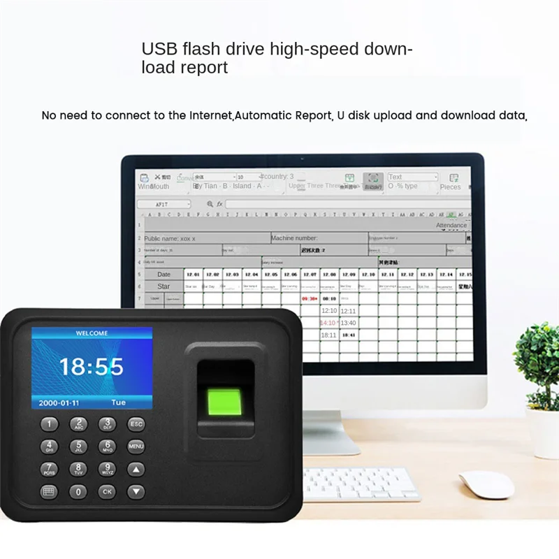 AB53 Black Attendance Machine Biometric Attendance System 1000 Fingerprint Capacity Support USB Driver Download US Plug