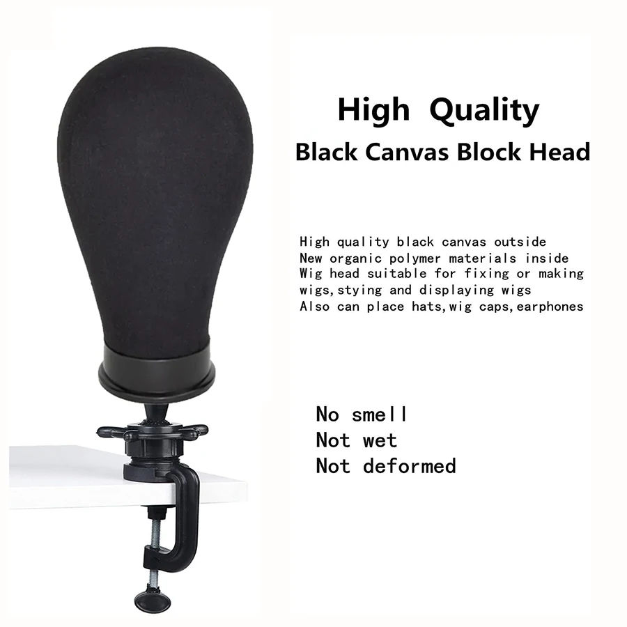 22 Inch black Mannequin Head With Stand Canvas Head Wig Model With Mount Hole For DlY Wig Making