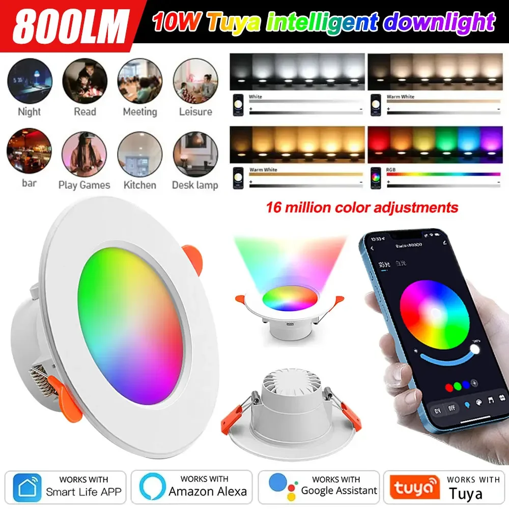 10W WiFi Tuya inteligentna oprawa typu Downlight LED Bluetooth typu Downlight ściemnialne lampy sufitowe kontrola aplikacji reflektor czasowy dla