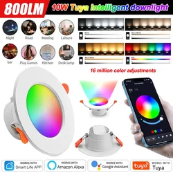 10W WiFi Tuya inteligentna oprawa typu Downlight LED Bluetooth typu Downlight ściemnialne lampy sufitowe kontrola aplikacji reflektor czasowy dla Alexa Google Home