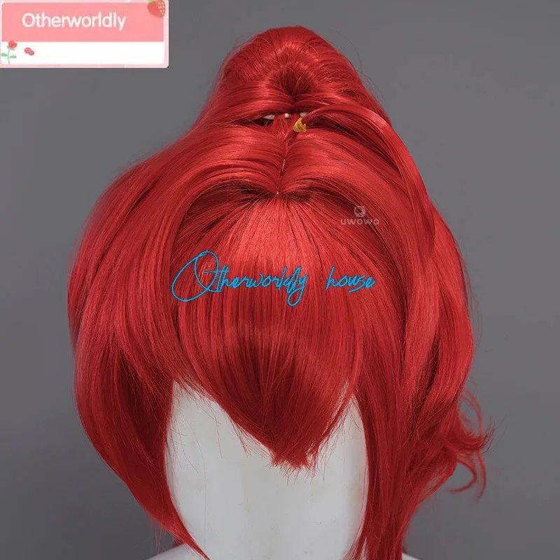 25COSGenshin تأثير Diluc شعر مستعار تأثيري Darknight بطل بايرو جديد الجلد Mondstadt جديد الزي الشعر الأحمر الشعر الطويل مع 75 سنتيمتر ذيل حصان #5