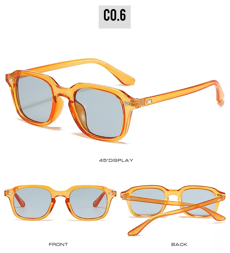 Retro-Sonnenbrille mit Metallnieten, UV400, leichte, schlanke, rechteckige Sonnenbrille für Männer und Frauen, zum Fahren, modische Alltagsbrille – Detail 14