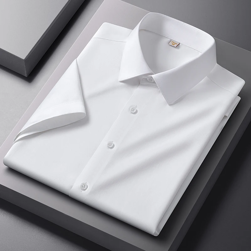 Hight quality 100%cotton DP anti-wrinkle summer short sleeve shirts for men slim fit formal shirt soft business white clothes