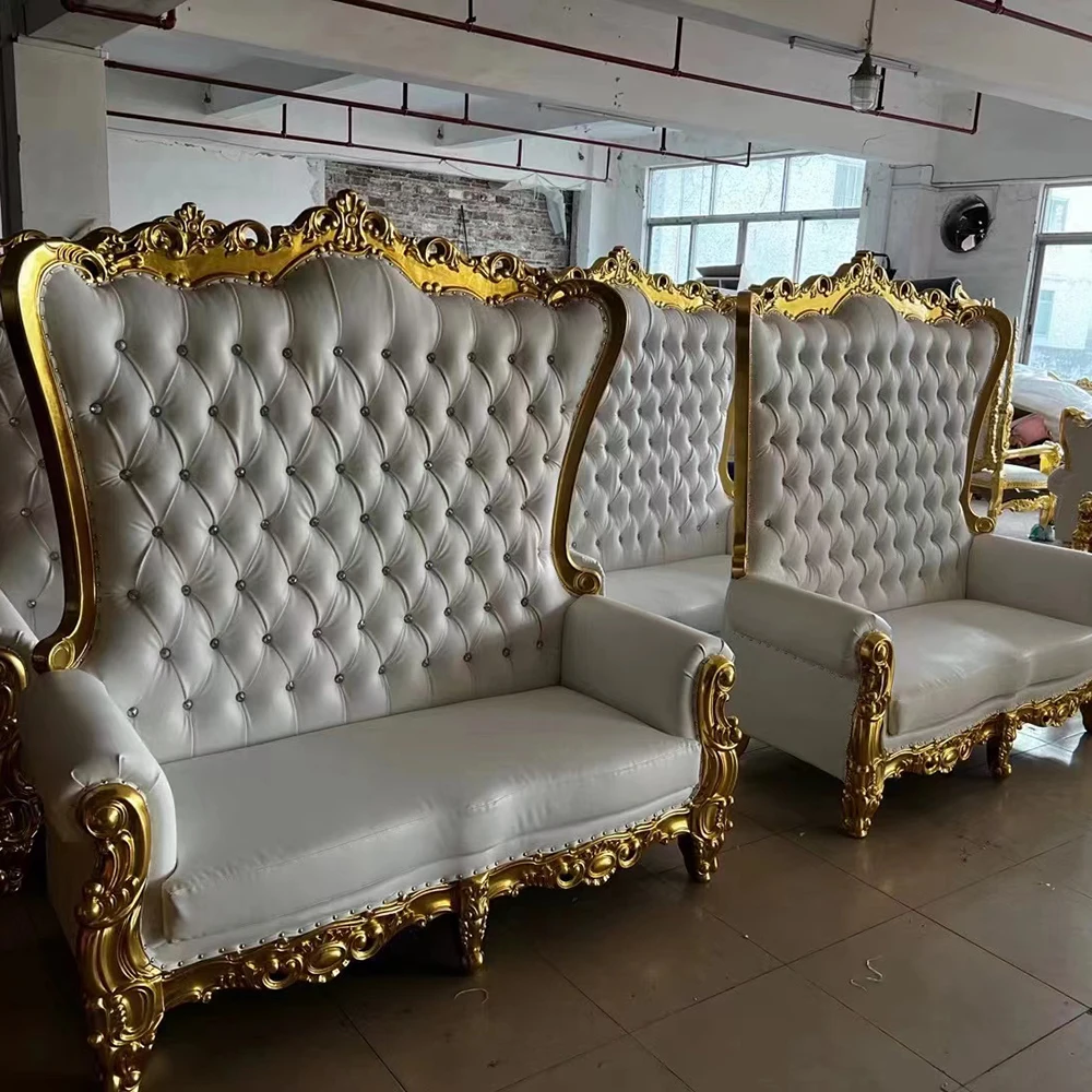 Guangzhou China golden high back antique pedicure royal wedding sofa sets BRIDal sofa king throne chair rental view 2