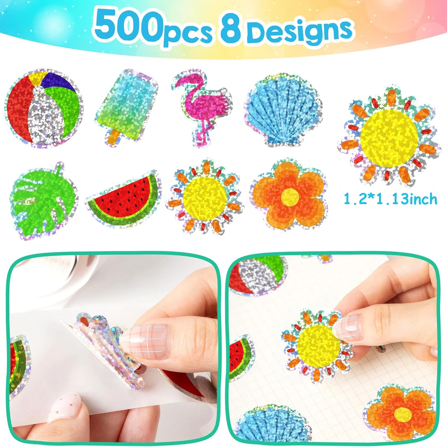500Pcs Holographic Tropical Summer Stickers Beach Shell Watermelon Sealing Decals for Holiday Party Gift Packaging DIY Craft