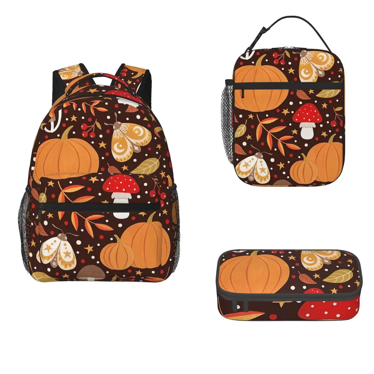 

Autumn Elements Backpacks Boys Girls Bookbag Children School Bags Cartoon Kids Rucksack Lunch Bag Pen Bag Three-Piece Set