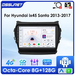 Lecteur de limitation d'autoradio Android Auto pour Hyundai, 2 Din, Ix45, Santa Fe, 2013, 2014, 2015, 2016, 2017, GPS, Navi, Stéréo, Bluetooth, RDS