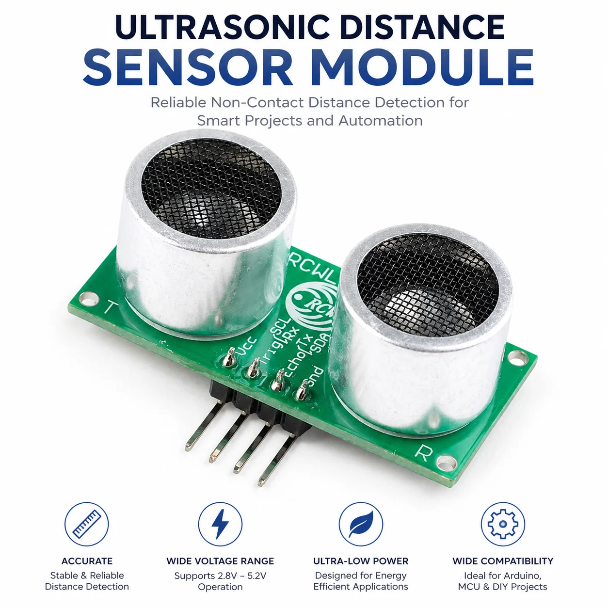 Ultrasonic Ranging Sensor Module With 3V-5.5V Wide Voltage And 2.2mA Ultra-Low Current For Distance Measurement