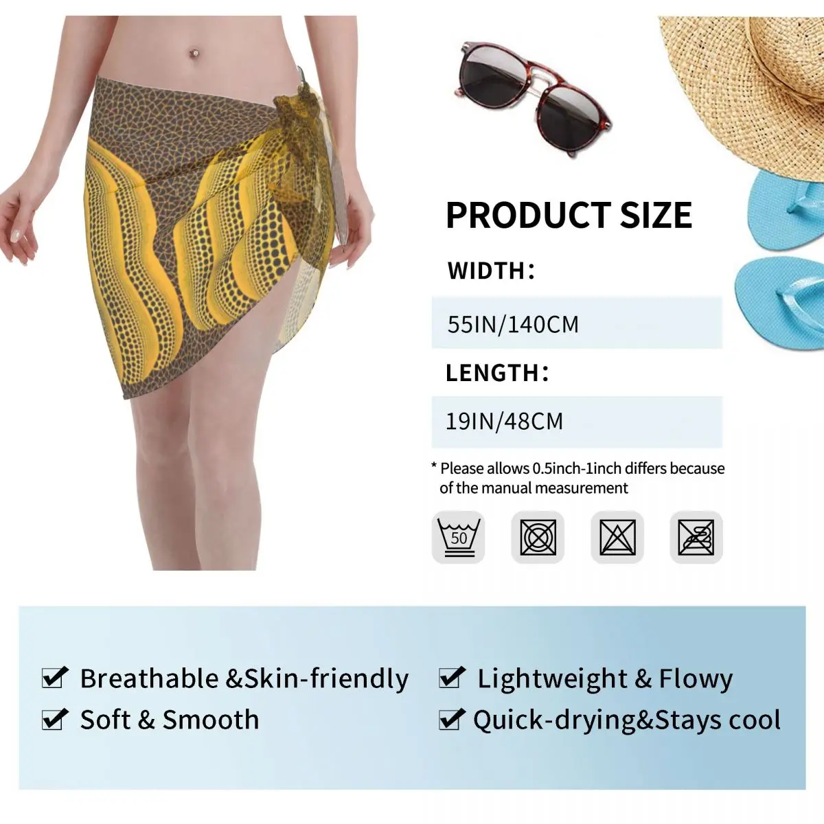 Personalizado yayoi kusama abóbora praia bikini envoltório arte abstrata transparente biquíni praia vestido saia curta chiffon cachecol cobrir