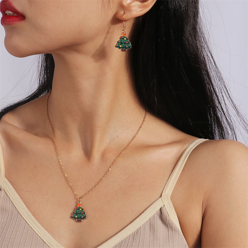 Mode Frohe Weihnachten Baum Schneemann Hirsch Baum Halskette Ohrringe Schmuck-Set für Frauen Mädchen Neujahr Festival Schmuck Geschenke – Detail 16