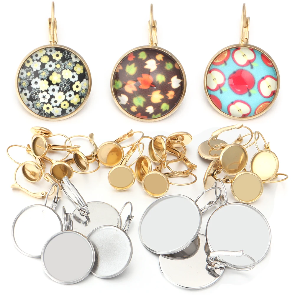 8-25mm 6 pezzi colori classici placcati francese leva posteriore orecchini base, misura 8-25mm cabochon in vetro orecchino forniture vuote per gioielli