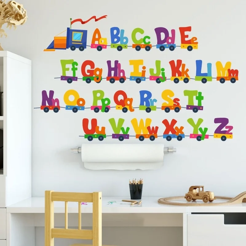 

Cartoon Car Train 26 Letters Alphabet Wall Stickers for Kids Rooms Home Decor Children Wall Sticker