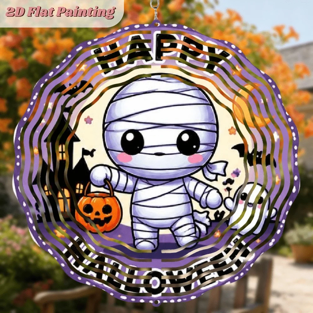 CIFBUY Halloween Cartoon Mummy Pumpkin Wind Spinner Metal Hanging Art Decor for Backyard Porch Home Outdoor Decoration