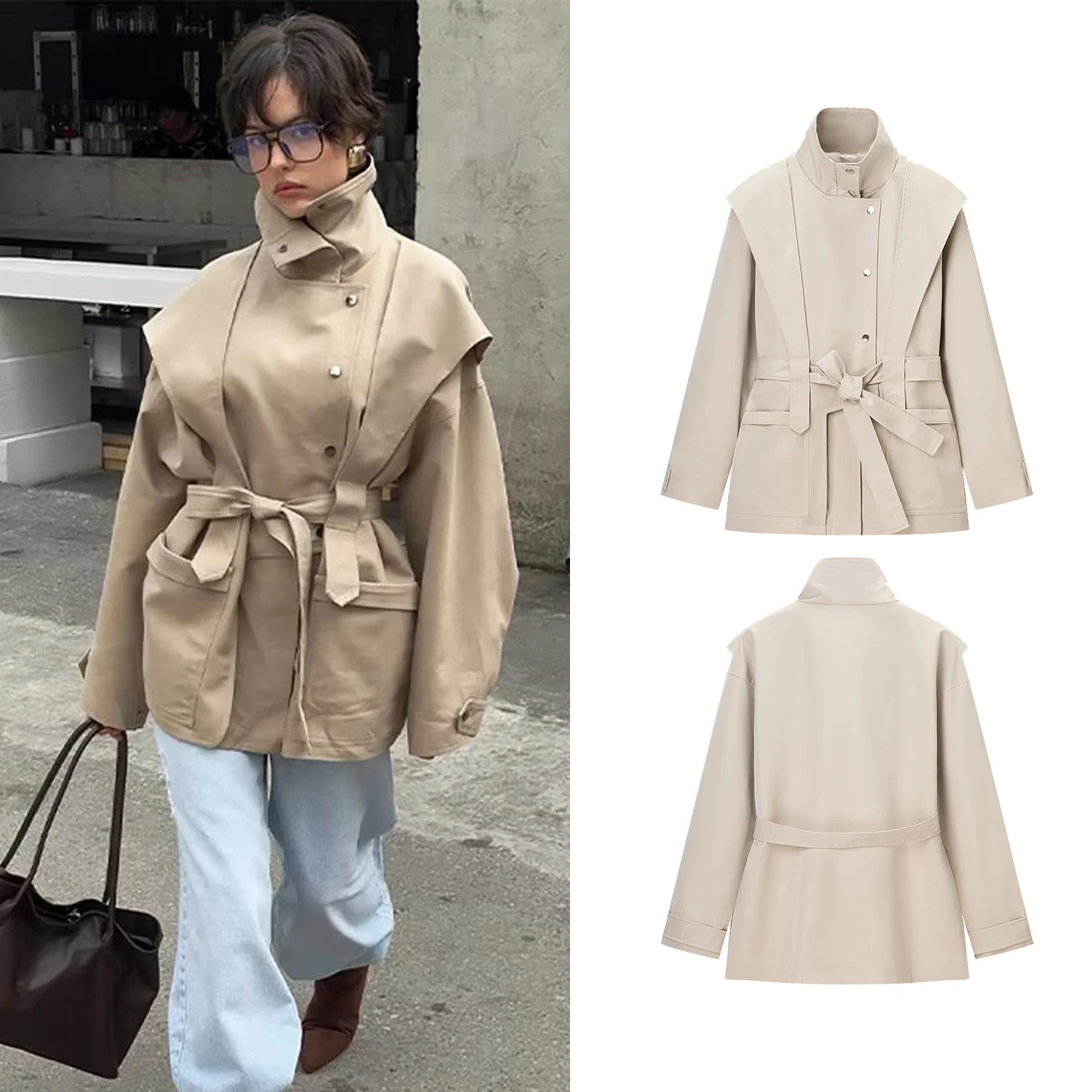 Giacca a vento moda donna collo alto bottoni manica lunga giacca monopetto Lady Street Trench con colletto alla coreana