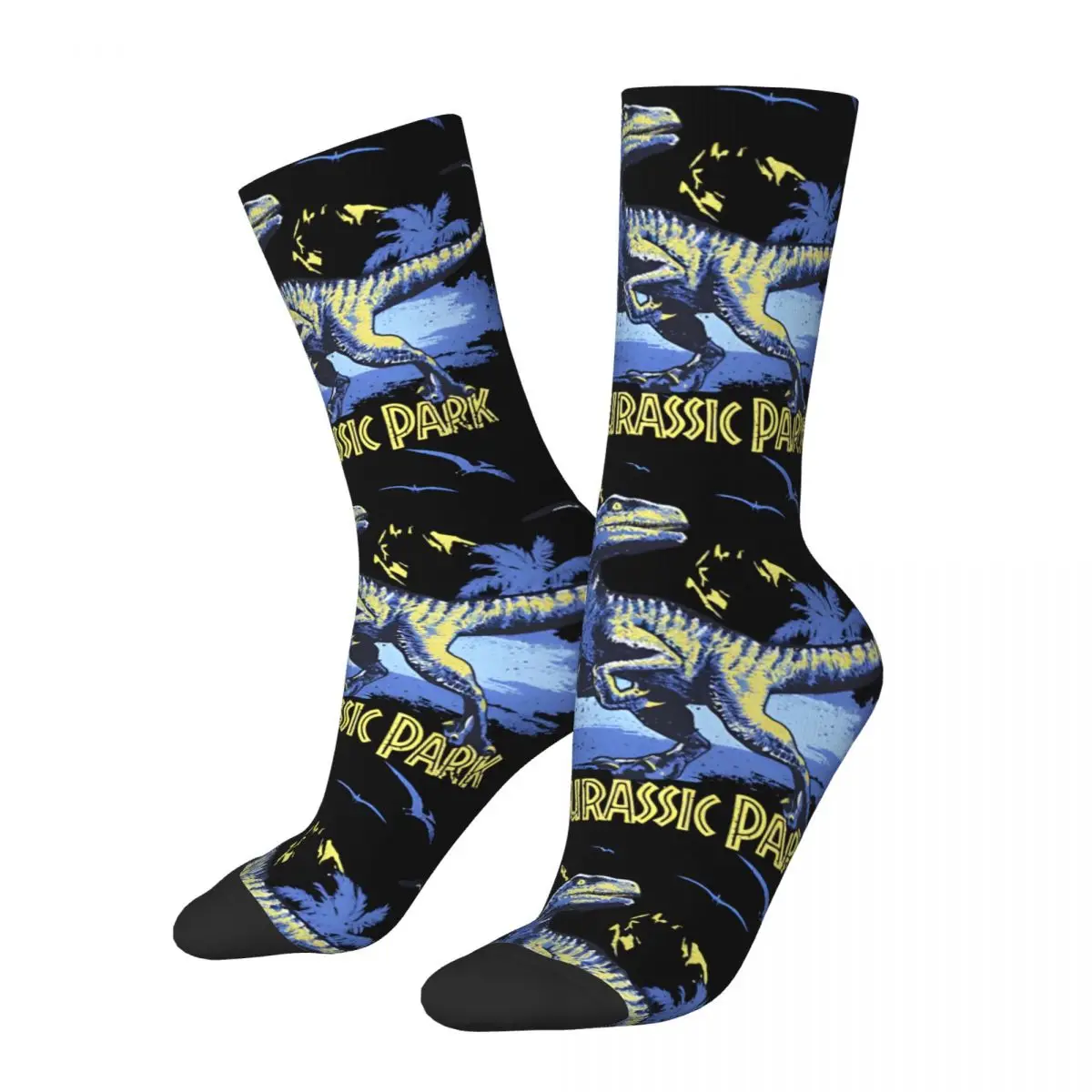 Vintage Velociraptor Moonlight Tropical Logo Sock for Men Hip Hop Harajuku Jurassic Park Happy Quality Pattern Printed Boys