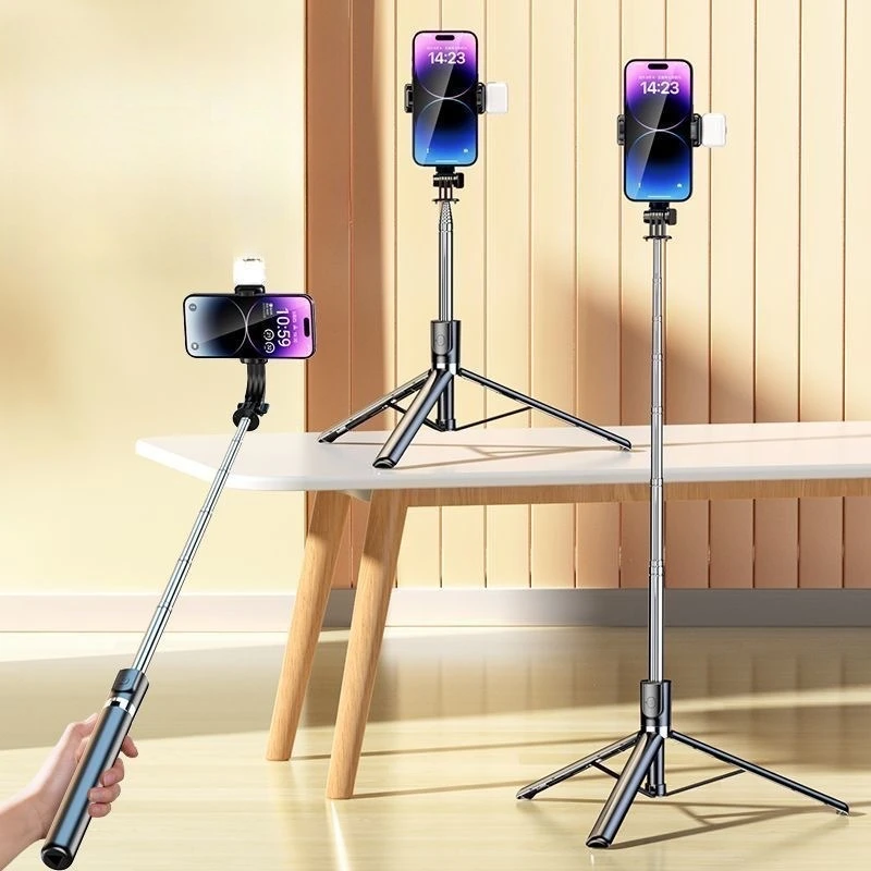 Mobile phone Bluetooth selfie stick with light, live streaming desk mount, floor tripod selfie stick