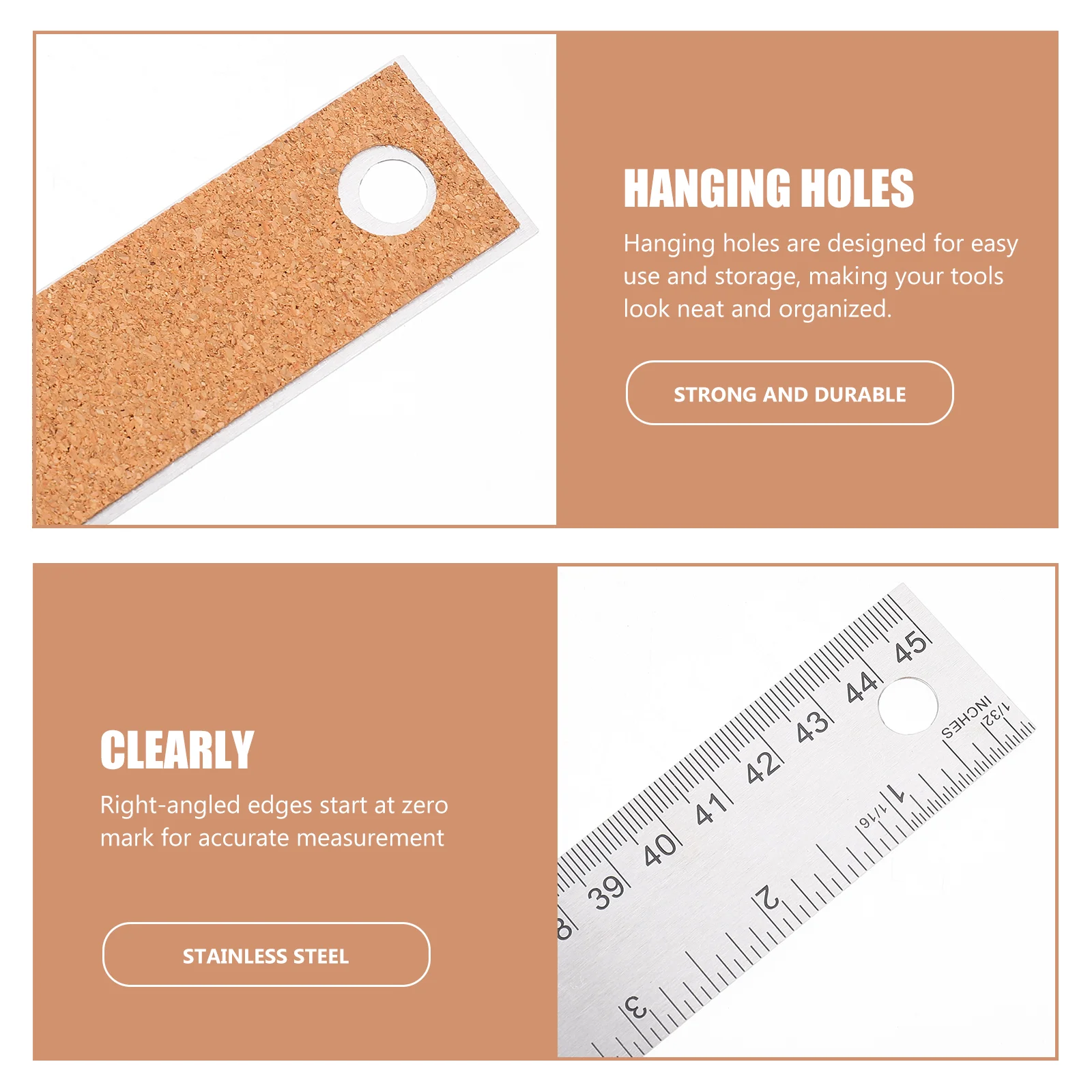 2 Pcs Ruler Cork Stainless Steel Measuring Tool Stationery Scale Straight Edges Rulers Miss