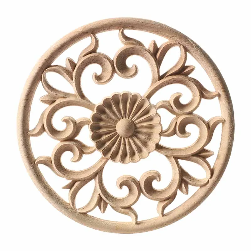 Unique Natural Wood Carved Onlay Floral Wooden Figurines Crafts Corner Appliques Frame Door Furniture Decorative Wood Carving