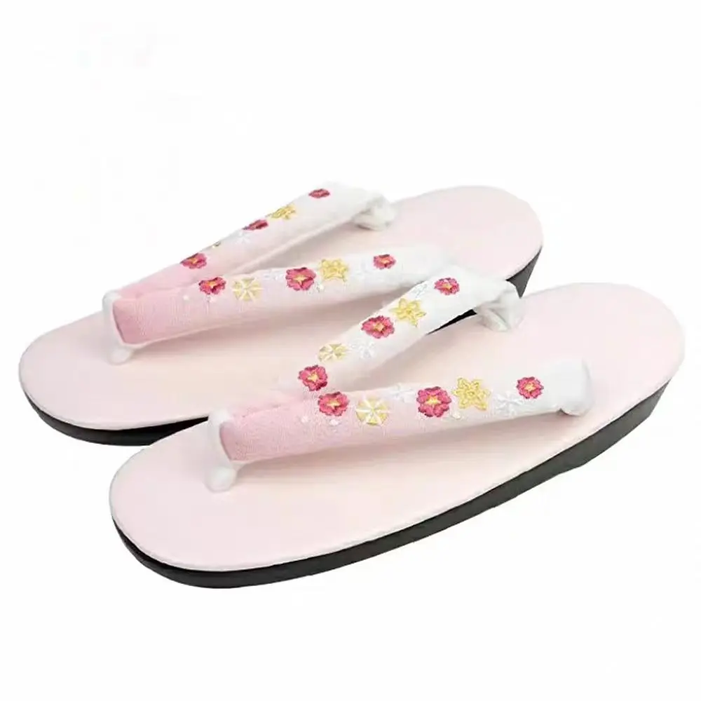 Traditional Embroidered Gradient Slippers Women's Formal Kimono Shoes Casual Crossbody Sandals Flat Heel Synthetic Leather