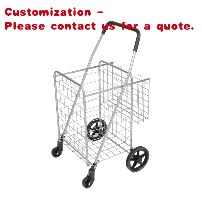 custom.45KGS Folding Shop Trolley Cart Slivery Factory Custom Portable Supermarkets Use Wire Car square Tube