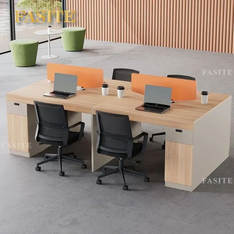 For 4-6 Person Modern Office Desk and Chair Combination Simple Staff Workstation Card Seat Furniture Space Saving Design