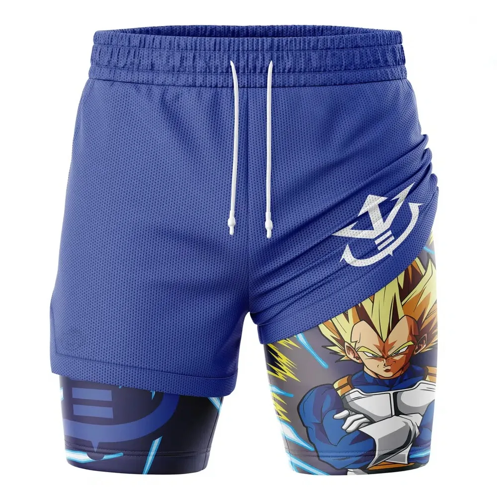 

Летние шорты для спортзала 2-в-1 с двойным слоем, 2026, Dragon Ball Vegeta Super Saiyan V2, мужские, оверсайз, для фитнеса, ретро, унисекс, спортивные, Y2K
