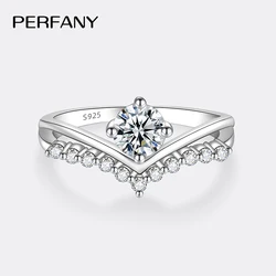 PERFANY 0.5CT Moissanite Ring for Women S925 Pure Silver V-shaped Design Elegant Laboratory Diamond Fashion Jewelry 