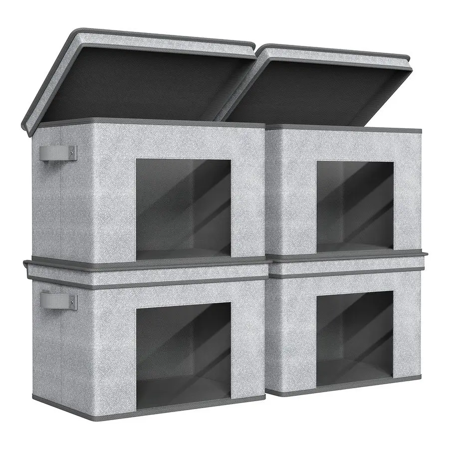 

Foldable Fabric Storage Boxes Large Storage Bins with Lids 4Pack Collapsible Storage Cube Organizer, Closet amp Bedroom Organiza