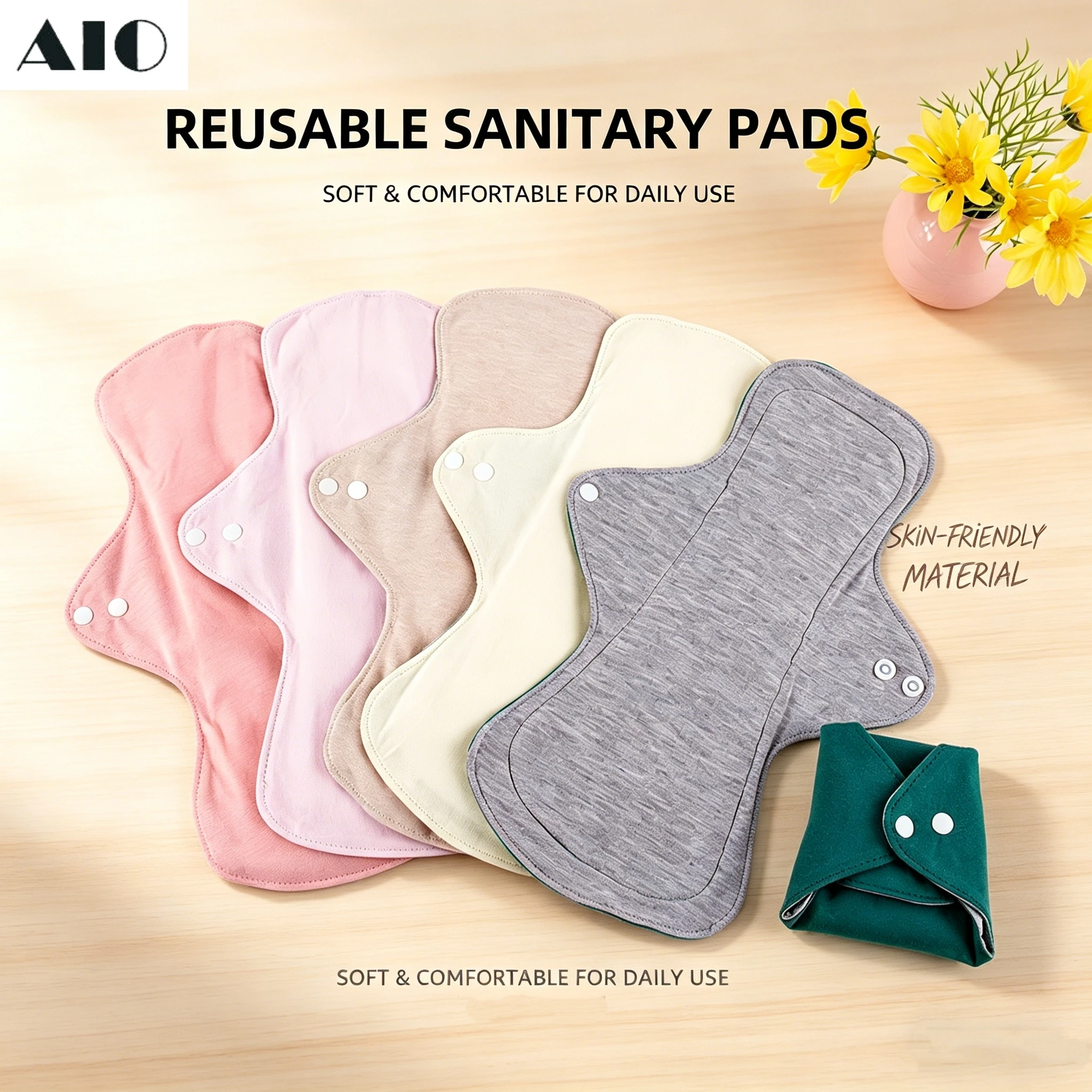 AIO Solid Color Reusable Incontinence Pads Women's Period Pads, Washable Leak-Proof Underwear Pads 3PCS Dropshipping