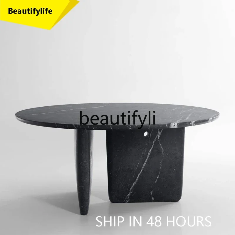 

X188 Light luxury natural marble dining table Nordic large household dining table model room negotiation round table