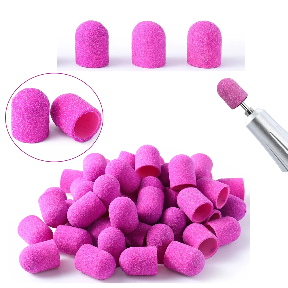 Purple 10pcs Nail Sanding Caps With Rubber Nail Drill Bit Electric Nail Clean Burr Rotary Gel Polish Burr Accessories Tools