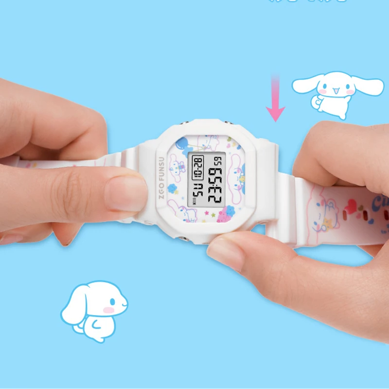 Miniso Anime dibujos animados Sanrio Hello Kitty Melody Kuromi alta gama niños niñas luminoso impermeable correa de goma reloj de pulsera