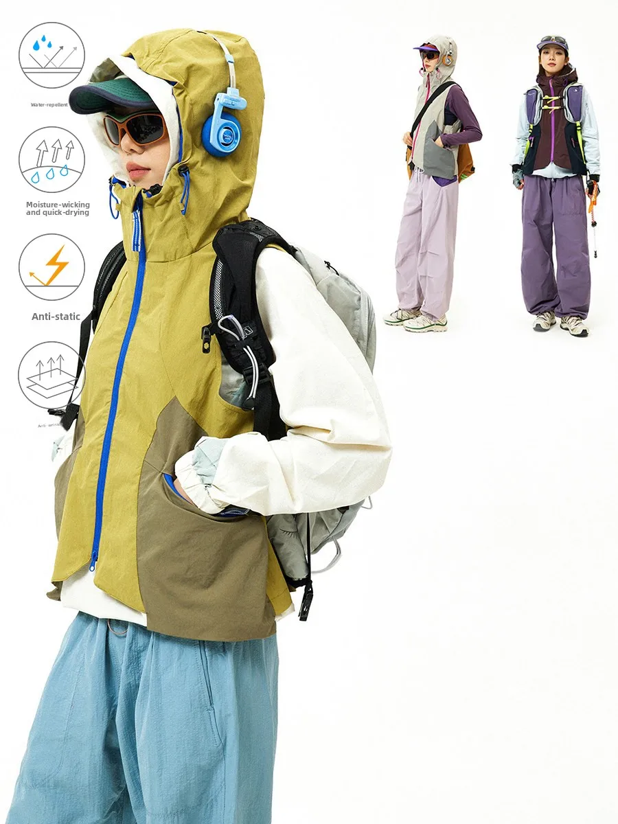 Outdoor Waterproof Workwear Vest Unisex DaytimeAdventure Mountain Series Hiking Climbing Vest Color Block Design Nylon Spandex